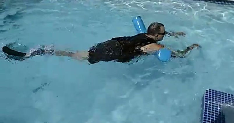 Swimming with one leg is still good exercise